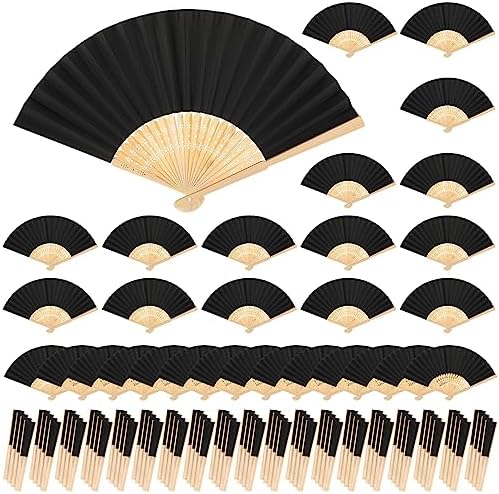 Yinkin 100 Pack Folding Hand Fans Bamboo for Party Favors, Black by Yinkin