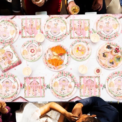 Ceenna 452 Pcs Pink Farm Animal Birthday Party Decoration for 50 Guest, Pink Farm Barnyard Paper Plates Napkins Cups Tablecloth Cutlery Straw for Baa Moo Im Two Birthday Baby Shower Party Supply - Image 5