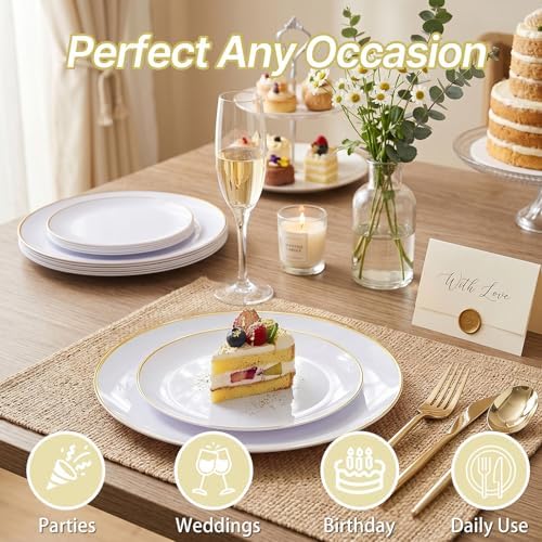 I00000 150 Gold Plastic Plates, White and Gold Disposable Plates for Party - Image 5