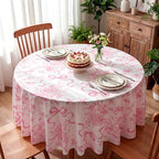 Ganeen 12 Pcs Pink Floral Bow Plastic Tablecloth 84 in Flower Round Vintage Tablecloth Disposable Round Waterproof Table Cover for Birthday Wedding Bridal Shower Baby Shower Tea Party Decoration Party - Image 2