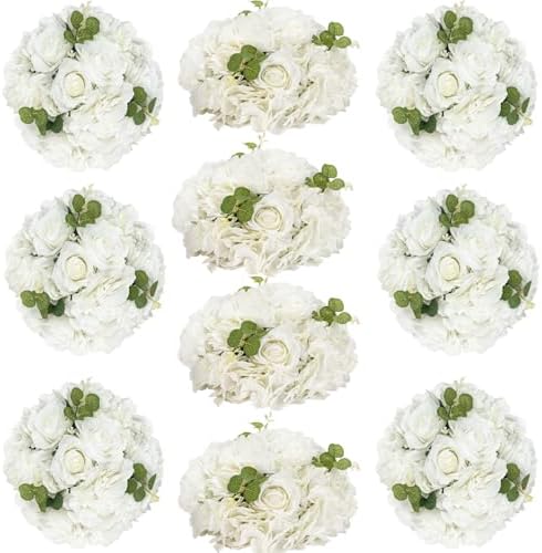 White Flowers Balls for Centerpieces: 11.8in Diam, 10 Pcs by CreatedforWeddingsandHome