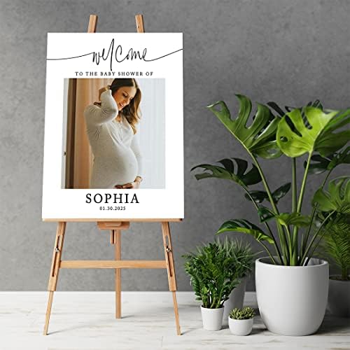 Andaz Press 16"x20" Personalized Canvas Baby Shower Welcome Sign, Custom Photo Minimal Gender Neutral Large Welcome Baby Shower Sign for Easel Stand, Baby Shower Decorations - Image 2