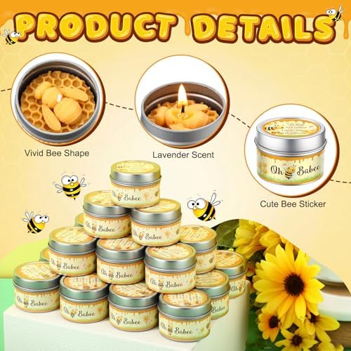 MTLEE 24 Sets Bee Baby Shower Party Favors Candles,Bee Tealight Candles - Image 2
