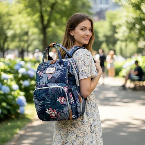 Diaper Bag Backpack for Dad and Mom with USB Charging Port Stroller Straps and Insulated Pocket,army military Travel Nappy Backpack for Daddy/Mommy (Flower Pattern) - Image 7