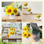 Zeyune Artificial Sunflower Potted Plants Rustic Wedding Table Centerpieces Summer Spring Kitchen Silk Yellow Flower with Plastic Pot for Home Bathroom Office Bridal Shower(6 Pcs,White,Sunflower) - Image 5