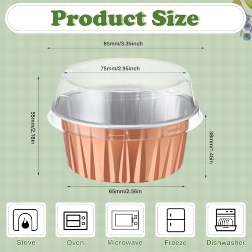 200 Pack Aluminum Cupcake Liners with Lids,Rose Gold,Plain - Image 4