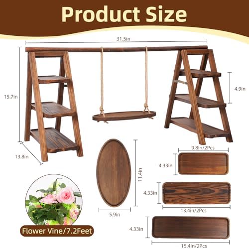 Wooden Cupcake Stand, 3 Tier Dessert Display Serving Tray with Swing and Flower Decoration, Foldable Tiered Ladders Stand for Party, Birthday, Wedding, Baby Shower, Table Food Display for Fruit Bread - Image 3
