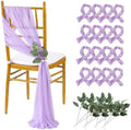 QueenDream Light Purple Wedding Chair Sashes 16 Pieces Wedding Aisle Chair Decorations Long Sheer Church Draping Fabric Chair Covers Bulk with Artificial Eucalyptus by QueenDream