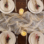 Shihanee 12 Pcs Beige Gold Gauze Table Runners Sheer Cheesecloth Runner - Image 5