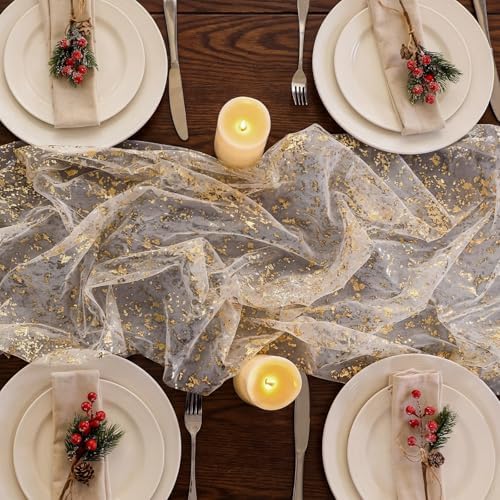 Shihanee 12 Pcs Beige Gold Gauze Table Runners Sheer Cheesecloth Runner - Image 5
