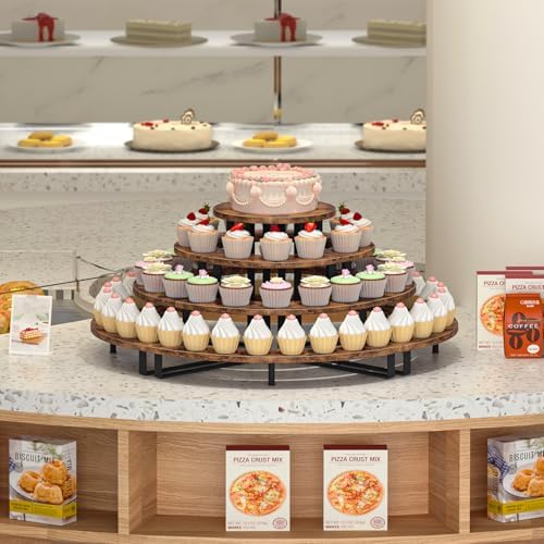 ELITEROO 4 Tier Cupcake Stand, Wooden Cup Cake Stand Stairs, Curved Corner - Image 3
