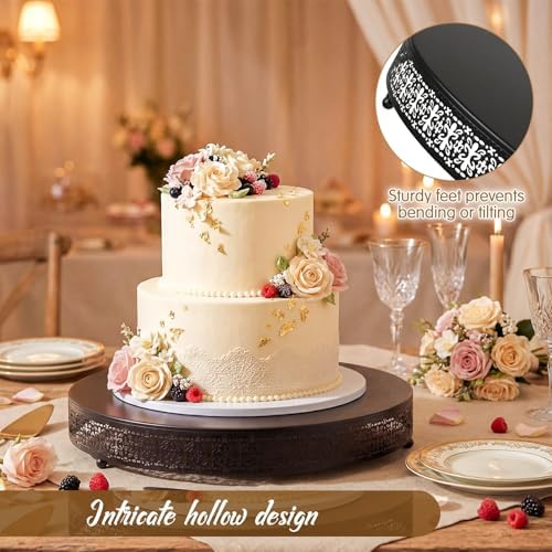 Wenqik Black Metal Cake Stand 20 Inch with Cutting & Spatula - Image 4