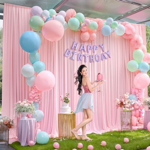 20x10ft Pink Backdrop Curtain Panels for Parties - Wrinkle Free Polyester Photo Curtain Backdrop Wedding Back Drop Fabric Drapes for Party Decorations Background for Photography - Image 2