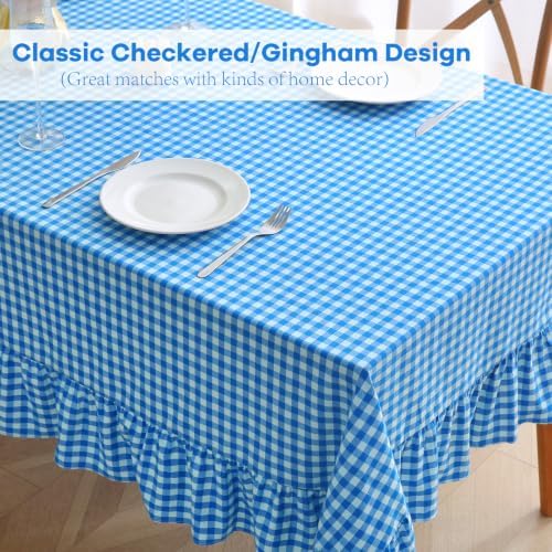Dark Blue White Gingham Table Cloth Square 60"x60" - Image 5