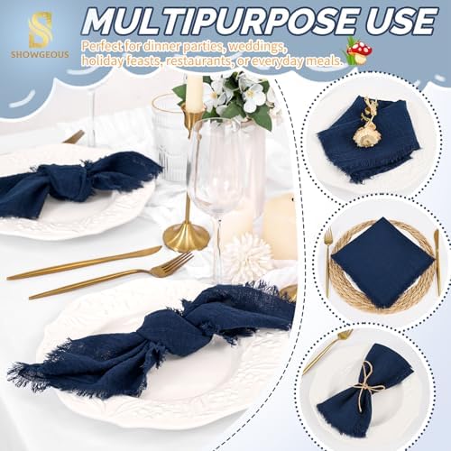 Showgeous 60 Pack Navy Blue Cloth Napkins with Fringe, 16x16 inch - Image 6