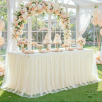 4 Pack Champagne Table Cloth for 6 Foot Rectangle Tables, Stretch Fitted Tulle Table Covers Skirt, Rectangular Ruffle Tutu Tablecloth Wedding Banquet Baby Shower Cake Tablecloths Decorations - Image 7