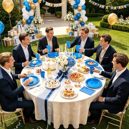 200pcs Disposable Royal Blue Plastic Party Plates and Napkins for Birthday - Image 6