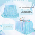 QueenDream Mermaid Blue Tablecloth 90x156 Inches Rectangle Tablecloths Sequin Iridescent Disco Party Decorations - Image 2