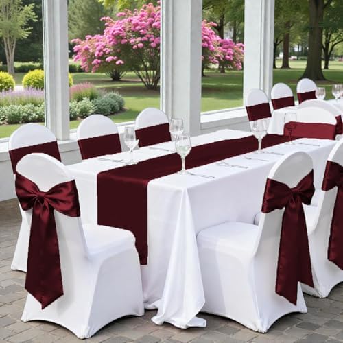 MDS® Pack of 150 Satin Chair Sashes for Wedding & Events – Burgundy - Image 6