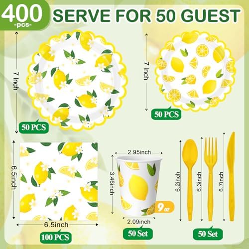 Funnymoom 400 Pcs Lemon Fruit Supplies Party Supplies for 50 Guests - Image 2