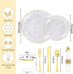 Rubtlamp 700Pcs Gold Plastic Dinnerware Set, Hammered Clear Gold Plates, Fancy Plastic Plates Include 100 Dinner Platos,100 Salad Platos,100 Cups,100 Pack Pre Rolled gold plastic Silverware - Image 2
