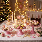 3 Pcs Pink Metal Cupcake Stand Scalloped Edge Dessert Display Tray - Image 3