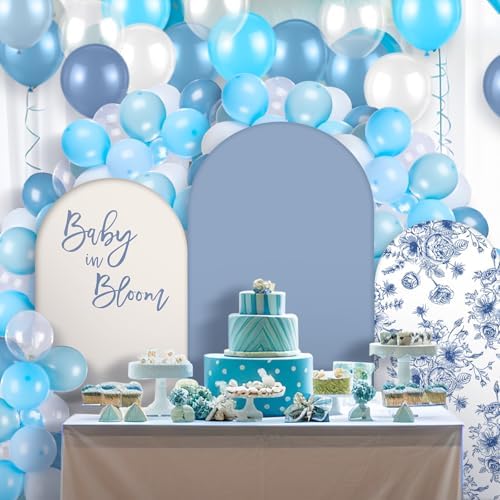 Foilswirl Baby in Bloom Balloon Arch Kit 34 Pcs Blue Baby Shower Party Decorations 4ft 5ft 6ft Blue and White Floral Spandex Arch Backdrop Cover with Balloons for Shower Decor - Image 5