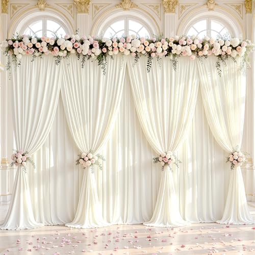 40x10ft Ivory Backdrop Curtain Panels for Parties - Wrinkle Free Polyester Photo Curtain Backdrop Wedding Back Drop Fabric Drapes for Party Decorations Background for Photography by WishCare