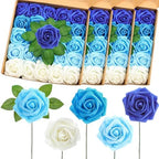 100 Pcs Artificial Rose Flowers, Gradient Blue by Luinabio