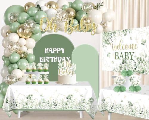 138Pcs Sage Green Baby Shower, Oh Baby Balloon Garland Arch Kit - Image 3