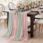 6 Pcs Sage Green and Dusty Pink Fairy Party Gauze Table Runner by Unknown