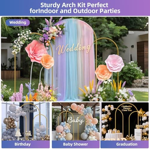 Hemmotop Metal Arch Backdrop Stand Set of 3, 6ft, 6.6ft, 7.2ft, Gold - Image 3
