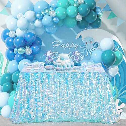QueenDream Green Sequin Table Cloth: 51x35 Inches Sequin Payette Tablecloth - Iridescent Glitter Fabric for Girls Wedding Mermaid Party Birthday Decorations - Image 4