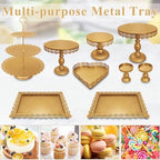 Set of 9 Cake Stands Metal Cupcake Stand Set Multiple Styles Candy Fruit Display Tower Dessert Plate Cake Serving Tray for Birthday Party Wedding Anniversary Baby Shower Engagement (Gold) - Image 6