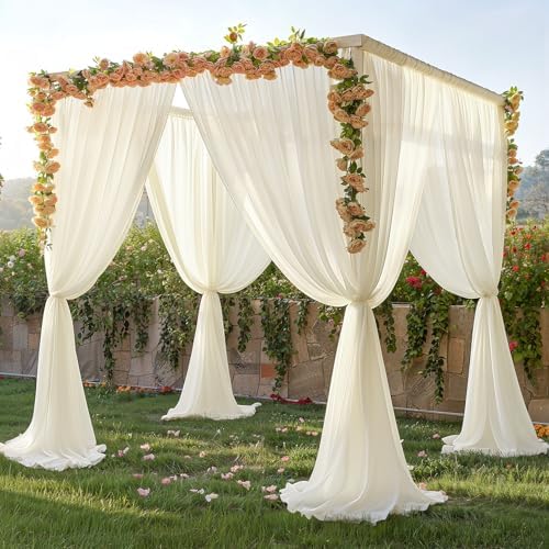 20ft x 10ft Ivory Backdrop Curtain Drapes, Wrinkle-Free Sheer Chiffon Fabric Photo Background Panels for Wedding Arch Party Ceremony Stage Photography Decorations - Image 7