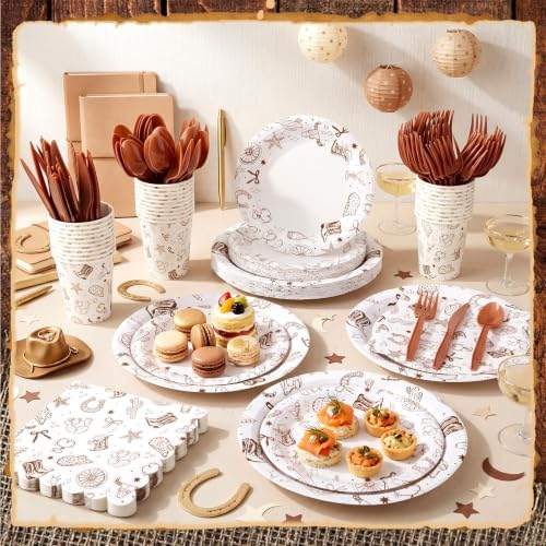 Honeydak 210 Pcs Western Cowboy Party Supplies for 30 Guests Single Western Cowgirl Birthday Plates Napkins Cup and Forks Tableware for First Rodeo Birthday Decorations - Image 2
