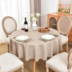 Fitable 6 Pack Beige Linen Round Tablecloths 90 Inch for 36"-72" Tables - Image 3