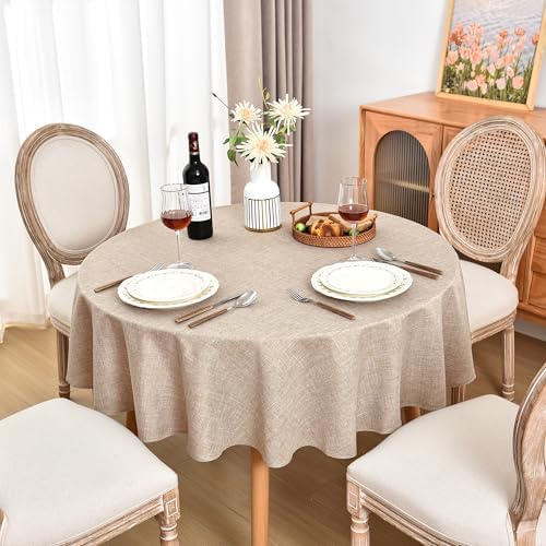 Fitable 6 Pack Beige Linen Round Tablecloths 90 Inch for 36"-72" Tables - Image 3