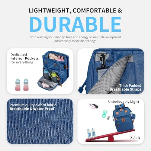 KABAQOO Diaper Bag Backpack with Detachable Changing Station, Large Capacity Baby Diaper Bags for Boys & Girls, Baby Registry Search Stuff & Shower Gifts, Newborn Essentials Must Haves, Blue - Image 4