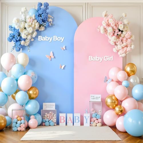 Blue Pink Arch Backdrop Cover Set of 2 Party Wedding Gender Reveal Arch Covers Stretchy Backdrop 7.2FT 6FT Decorations Baby Shower Bridal Shower Photo Birthday Arch Stand Cover Spandex by LittleFunny