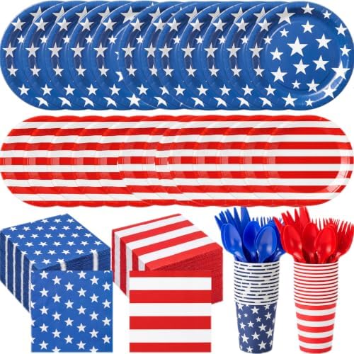 Ziliny 280 Pcs American Flag Patriotic Party Supplies Set, Serve 40 by Ziliny