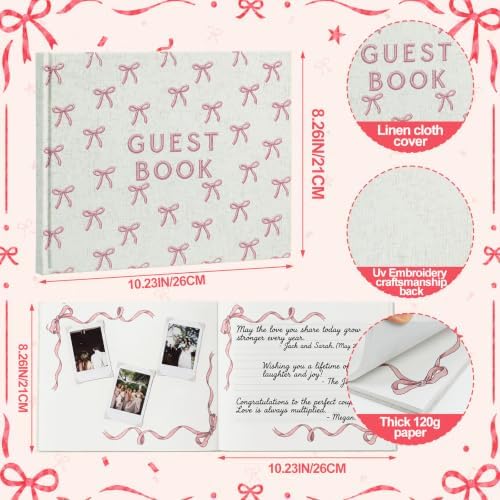 Engrowtic Embroidered Pink Bow Baby Shower Guest Book Linen Cute - Image 2