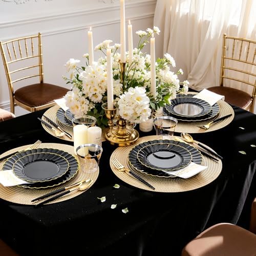 Ciaell 175 Piece Black and Gold Plastic Plates for Weddings Parties - Image 6