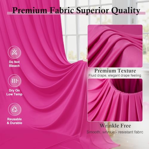 10ft x 15ft Hot Pink Backdrop Curtains for Wedding Parties, 2 Panels Extra Long Wrinkle Free Fabric Drapes Photo Backdrop for Baby Shower Birthday Stage Reception Lobby Decoration - Image 3