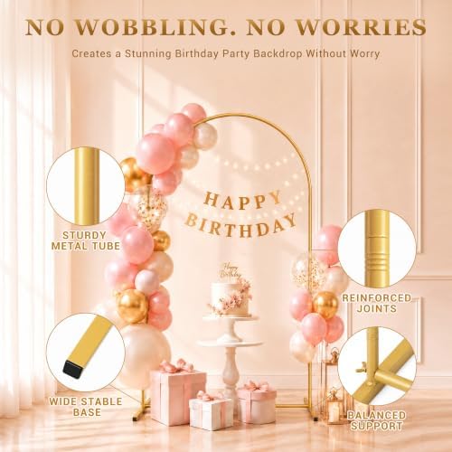 GRENTY Wedding Arch Backdrop Stand Set of 3, 7.2FT, 6.6FT & 6FT Gold Metal Balloon Arch Frame for Flowers, Wedding Ceremony, Birthday, Baby Shower and Party Decor - Image 4