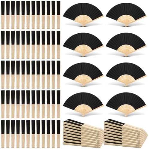 Yinkin 160 Pack Folding Hand Fans Bamboo for Party Favors, Black by Yinkin