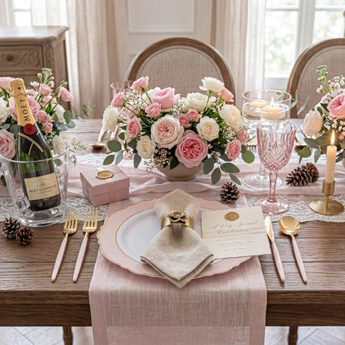 WDF 60pcs Pink Plastic Plates - 10.25inch Baroque Pink And Gold Disposable Dinner Plates for Upscale Parties -Special for Baby Shower/Birthday/Weddings - Image 3