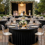 12 Pack Black Spandex Round Tablecloths for 72inch Table, Wrinkle Free Stretchy 132inch Fitted 6FT Round Table Cloths Cover with Skirt for Wedding Party Dining Banquet Events - Image 3