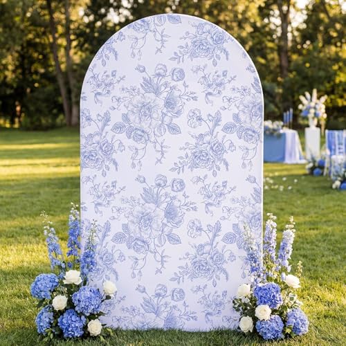 Tegeme Floral Arch Cover 7.2ft Blue Stretchy Spandex for Wedding - Image 3