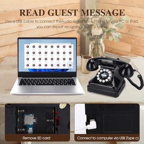 Audio Guest Book Wedding Phone,Audio GuestBook,Phone GuestBook,Bridal Shower Party Gifts, Vintage Guest Book Telephone Record Customized Voice Message for Your Wedding Party (Retro Black) - Image 6